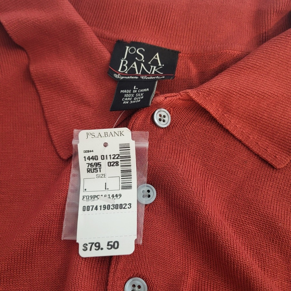 Jos A Bank Signature Collection Silk Polo Sweater Rust Orange Mens L NWT 1440